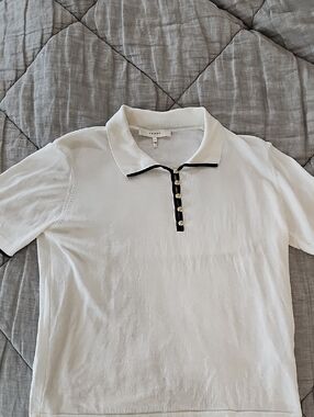 Frame Denim White Polo with Black Trim and Gold Buttons